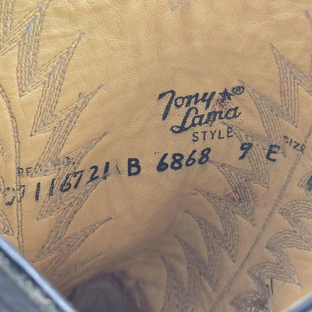 Vintage Exotic Tony Lama Python Snakeskin Men's 9 Brown Cowboy Western Boots USA - Picture 9 of 16